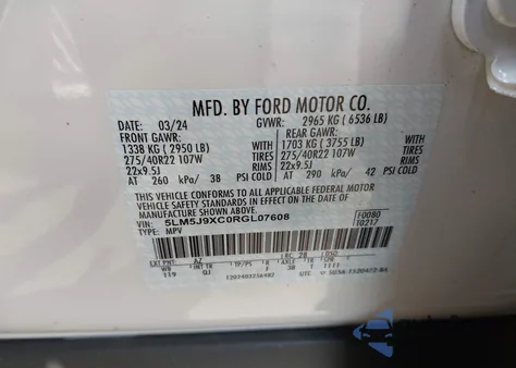 2024 Lincoln Aviator Black Label z USA, uszkodzony, nr VIN 5LM5J9XC0RGL07608